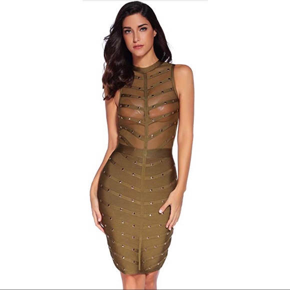 NWT Studded Sleeveless Bandage Bodycon Dress - Picture 2 of 5